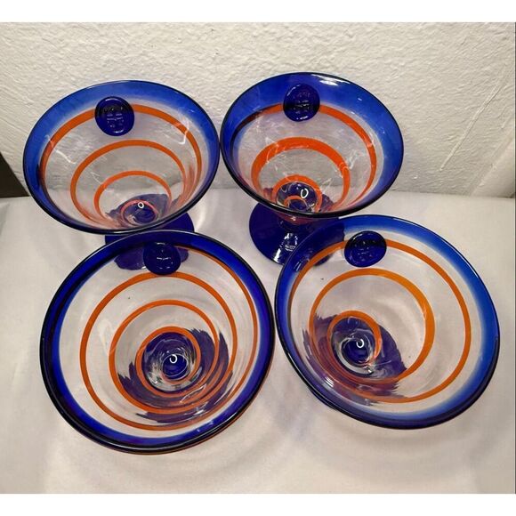 Vtg Kosta Boda Royal Caribbean Set of 4 Martini Glasses Hand Blown Cobalt Blue - Picture 2 of 5